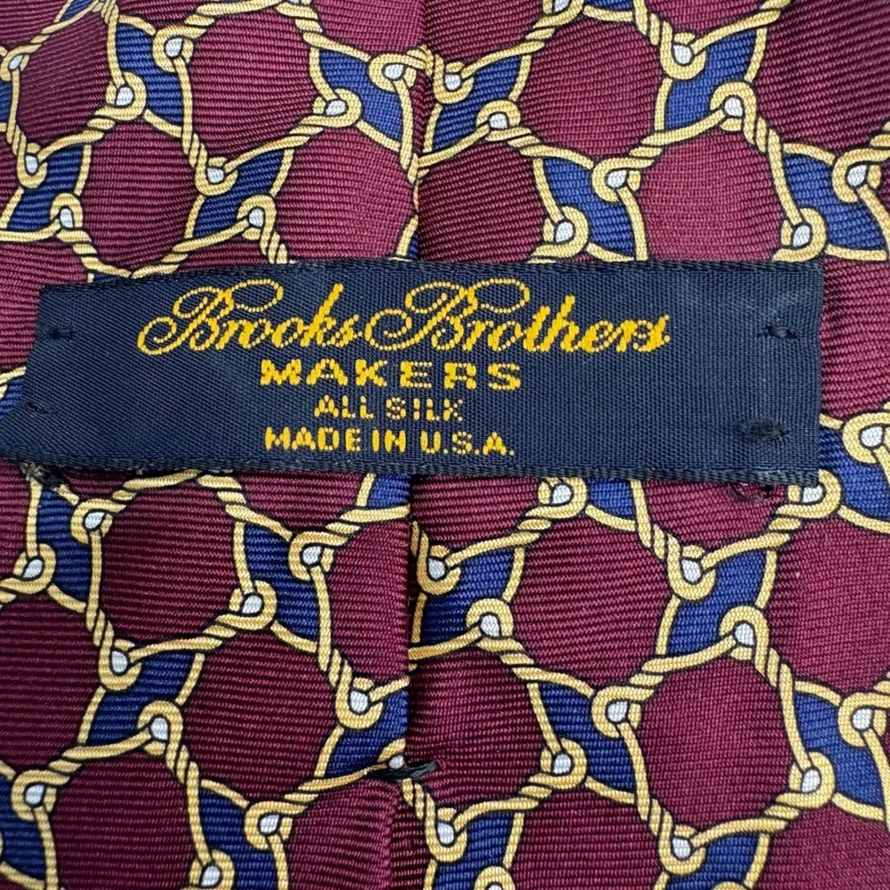 Brooks Brothers Necktie‎ Mens OS Burgundy Nautical Rope Knot Silk Makers USA